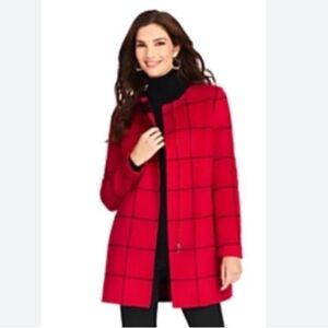 Talbots Red Black Wool Coat Windowpane Plaid Print Jacket Double Faced Size 6